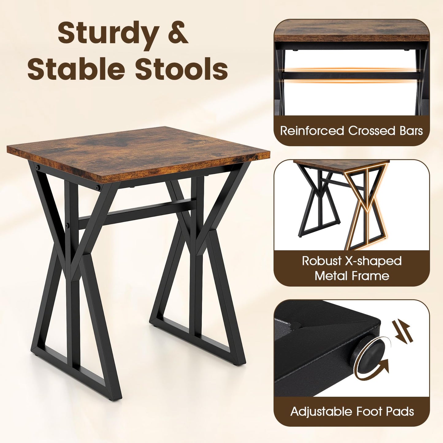 Dining Table and Stool Set with Bench for 4-6, 138cm Industrial Kitchen Table