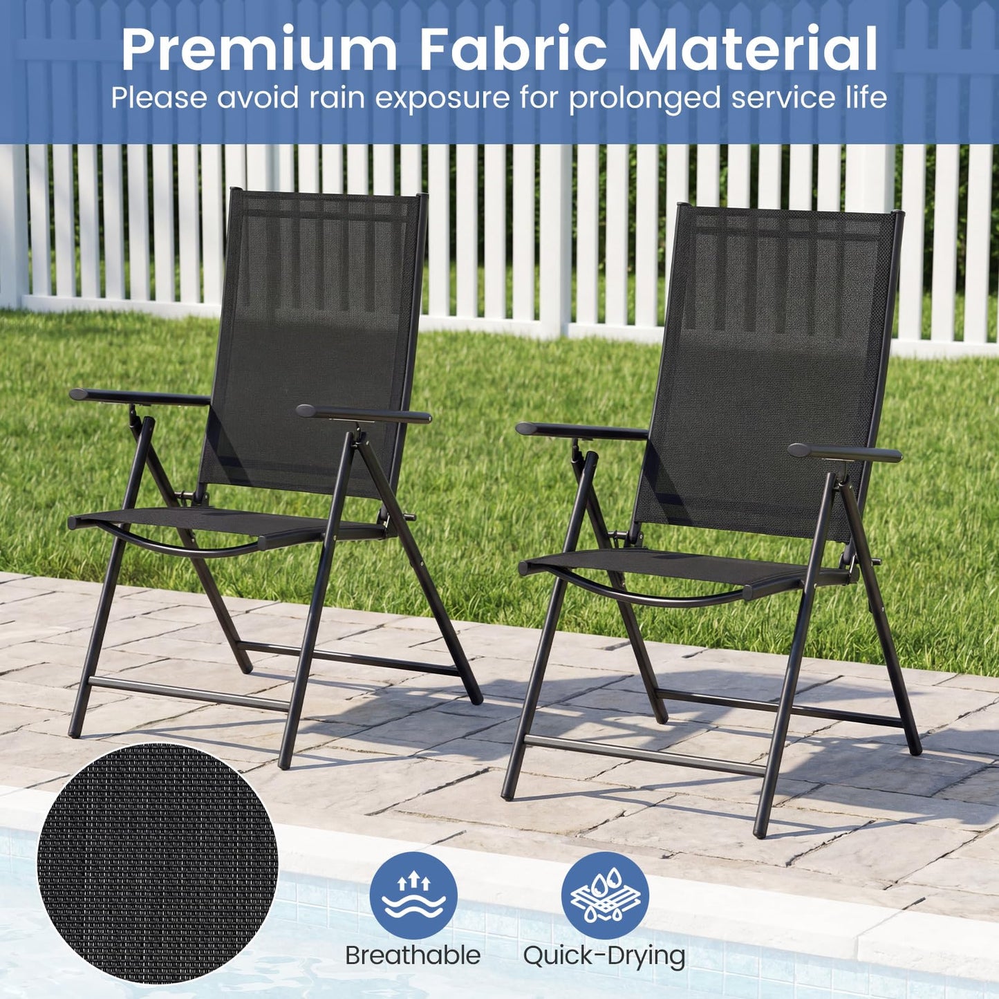 Folding Garden Chairs Set 2, Portable Outdoor Dining Chairs