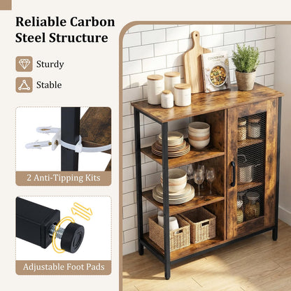Industrial Storage Cabinet, Wooden Buffet Sideboard with Doors, Adjustable Shelves