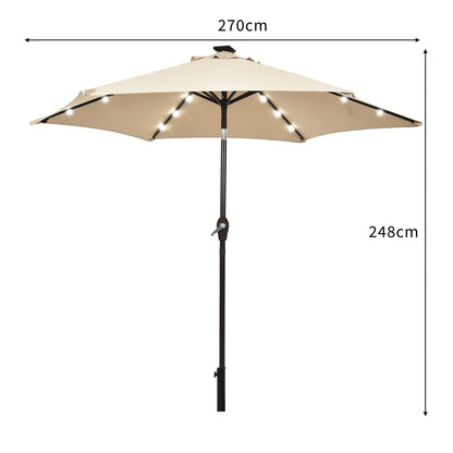 18 Solar Powered LED Lights Patio Umbrella with Tilt and Crank Handle
