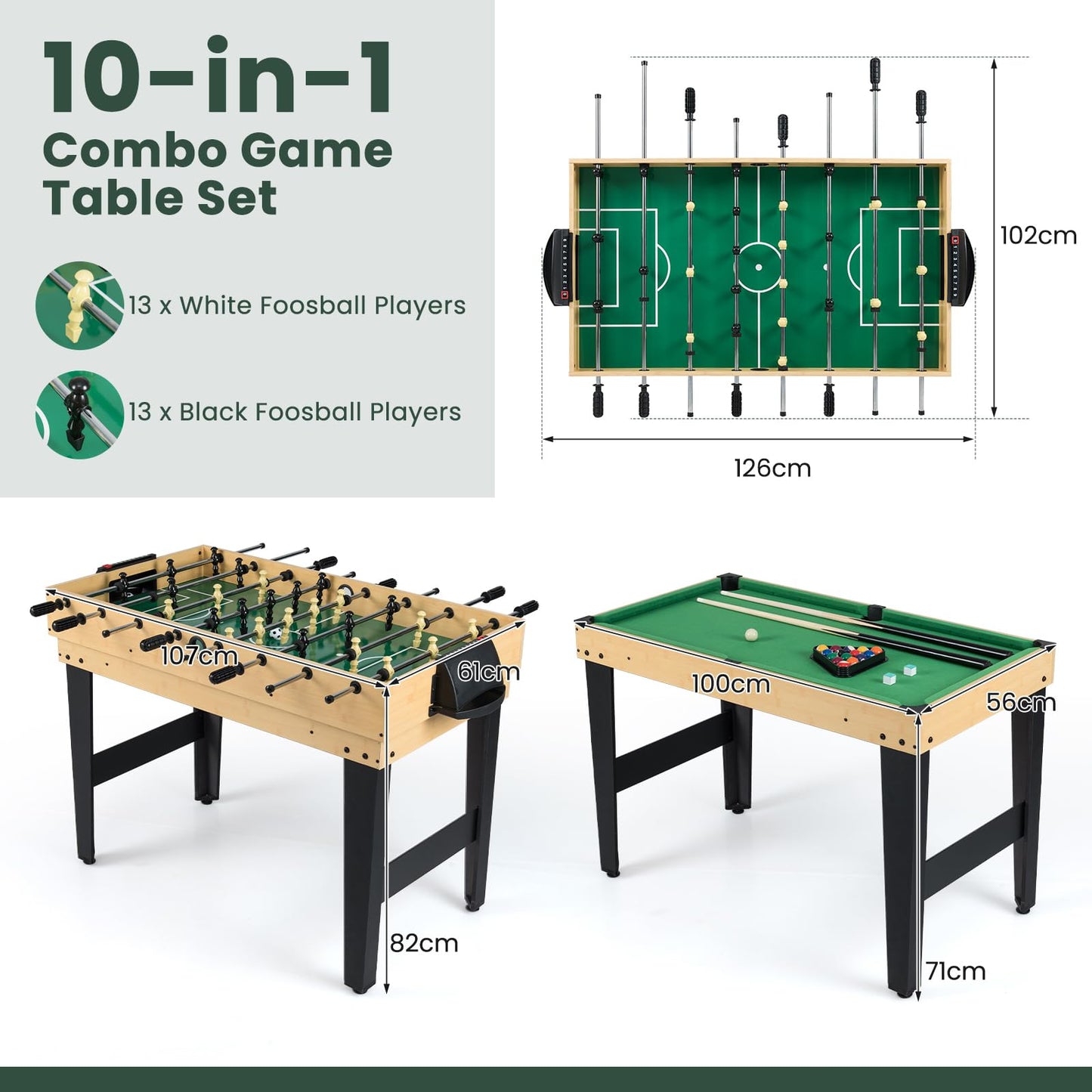 10-in-1 Combo Game Table Set with Foosball and Air Hockey