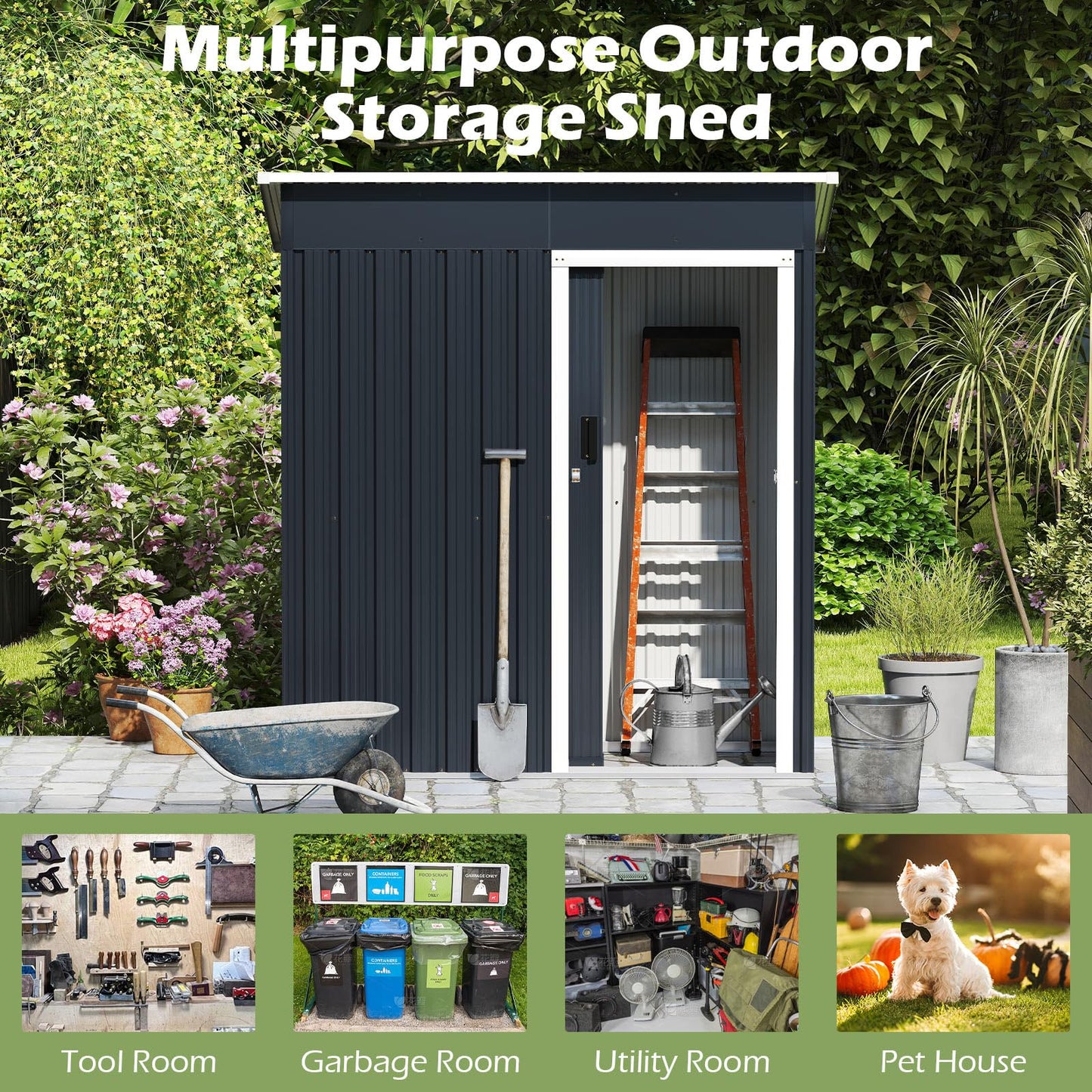 5.5 x 3ft Metal Garden Shed for Patio Backyard Lawn