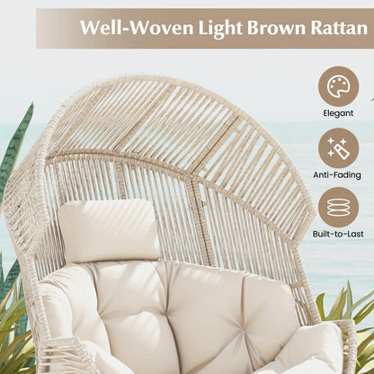 Oversized Wicker Egg Chair with Thick Cushions and Headrest