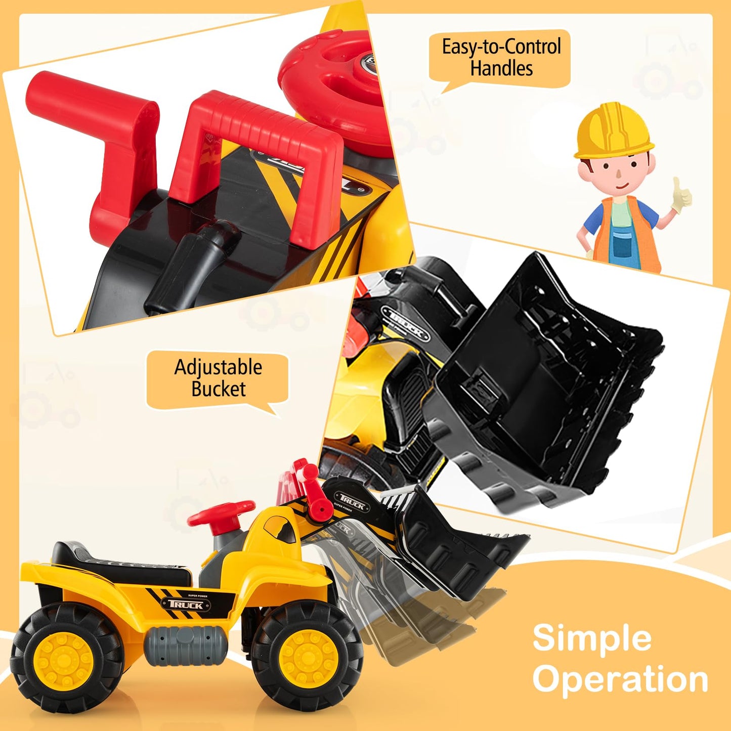 Kids Ride On Bulldozer Toy with Adjustable Bucket and Sound