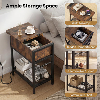 Narrow End Table Skinny Sofa Side Table for Small Space