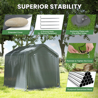 Outdoor Portable Storage Shelter with Roll up Zipper Door
