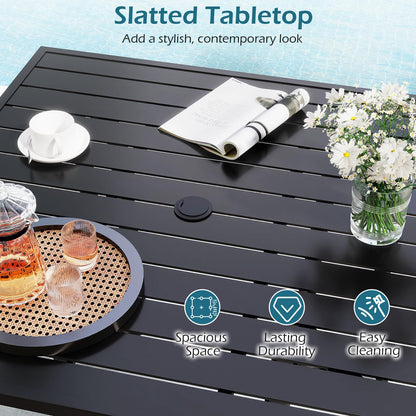 91CM Square Patio Table for 4 Outdoor Metal Dining Table with Umbrella Hole