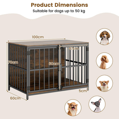 Wooden Indoor Dog Kennel with Lockable Double Doors for Small & Medium Sized Dogs
