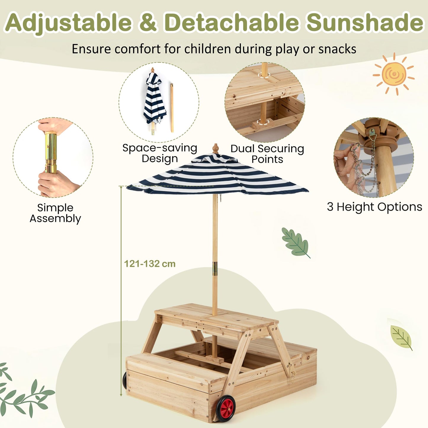 Kids Picnic Table with Sandbox, Wooden Children Garden Table and Bench Set