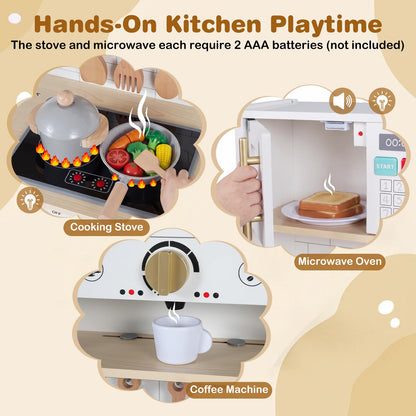 Kids Play Kitchen, Wooden Pretend Toy Kitchen
