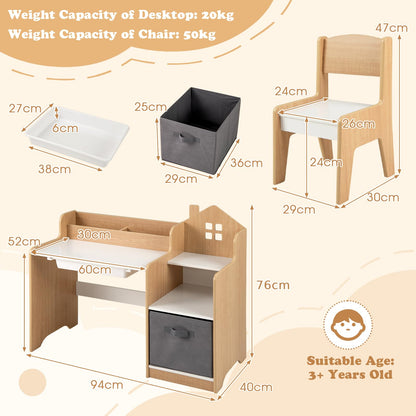 Kids Study Desk and Chair Set Children Study Table with Open Shelves