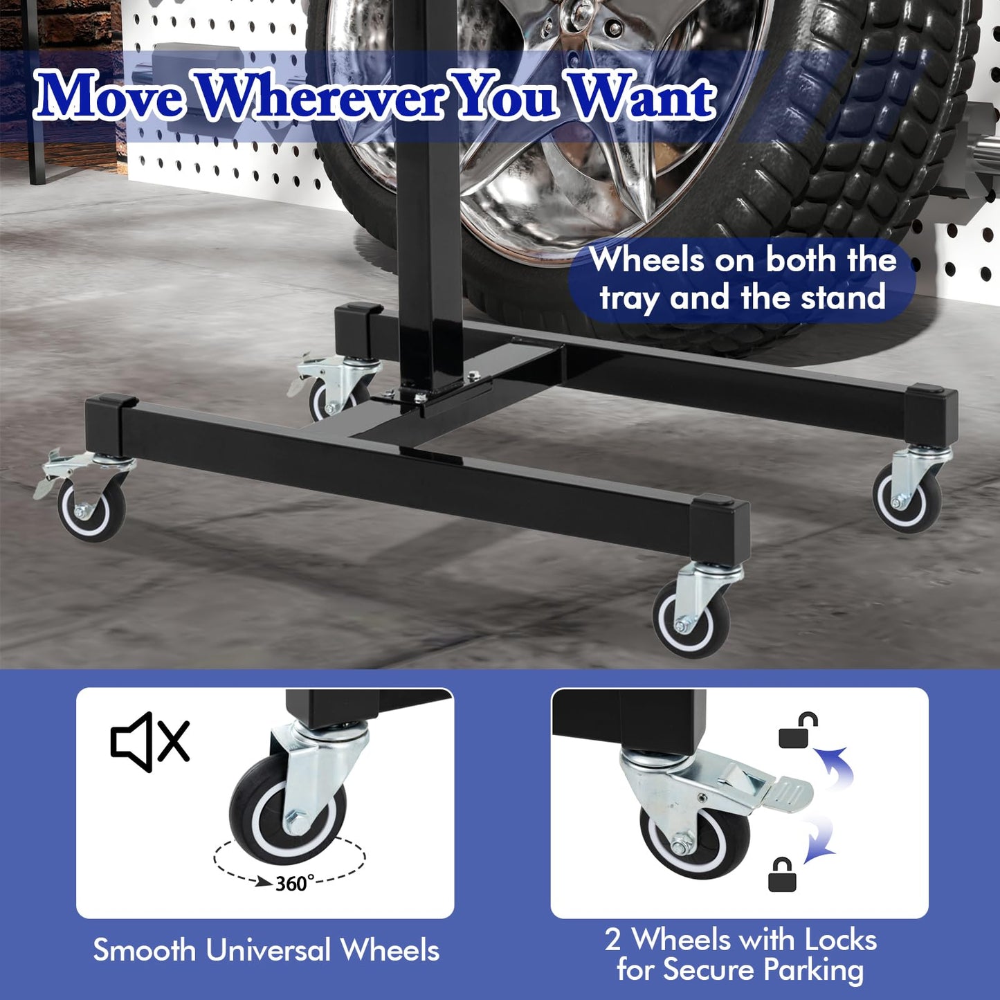 Height Adjustable Tool Cart with Detachable Top Tray