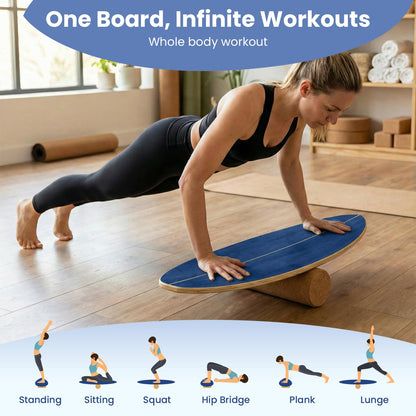 Balance Board Trainer for Adults Wooden Balancing Board with Cork Roller and Storage Rack to Exercise