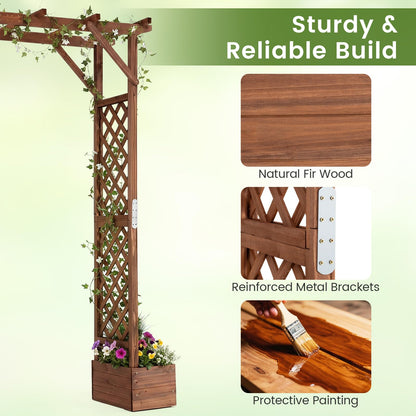 220cm Wooden Garden Arch with Planter Boxes & Hanging Roof