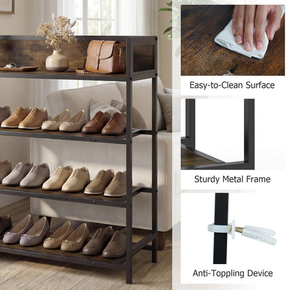 4-Tier Shoe Rack, Freestanding Narrow Shoes Shelf Stand with Anti-Fall Barrier