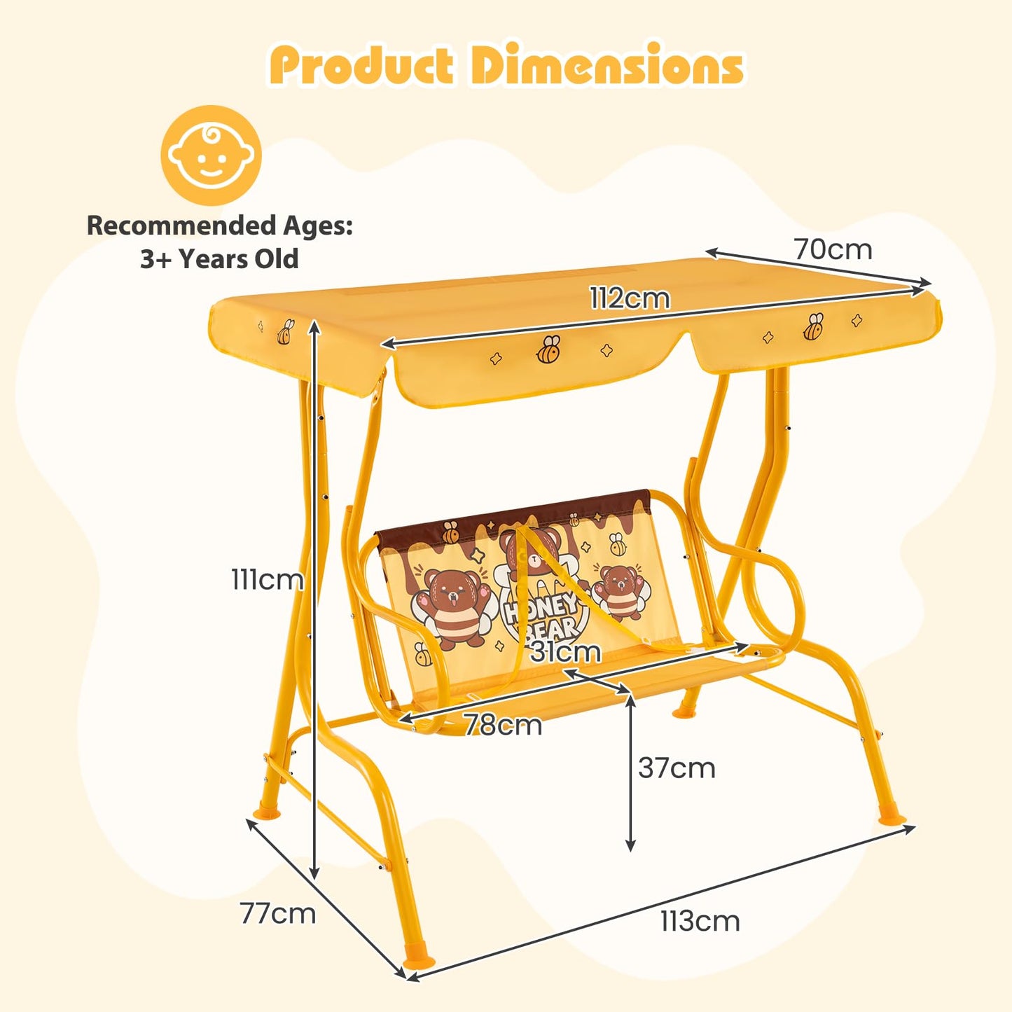 Kids Swing Chair with Adjustable Canopy and Safety Belts