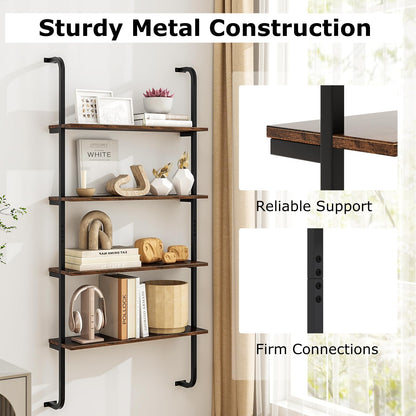 4 Tier Wall Mounted Industrial Pipe Shelving Wood Floating Shelves