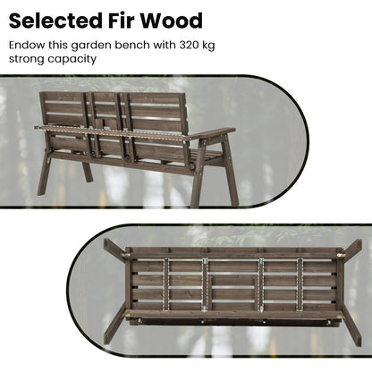Fir Wood Patio Park Bench Slatted Seat with Foldable Middle Table for 2-3 Person
