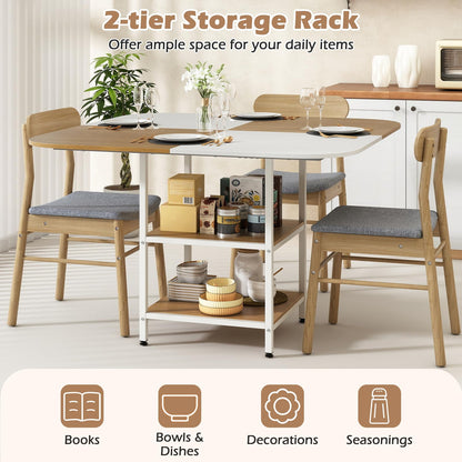 Dining Table for 4, 120 x 120cm Square Wooden Kitchen Tables with 2-Layer Storage Rack
