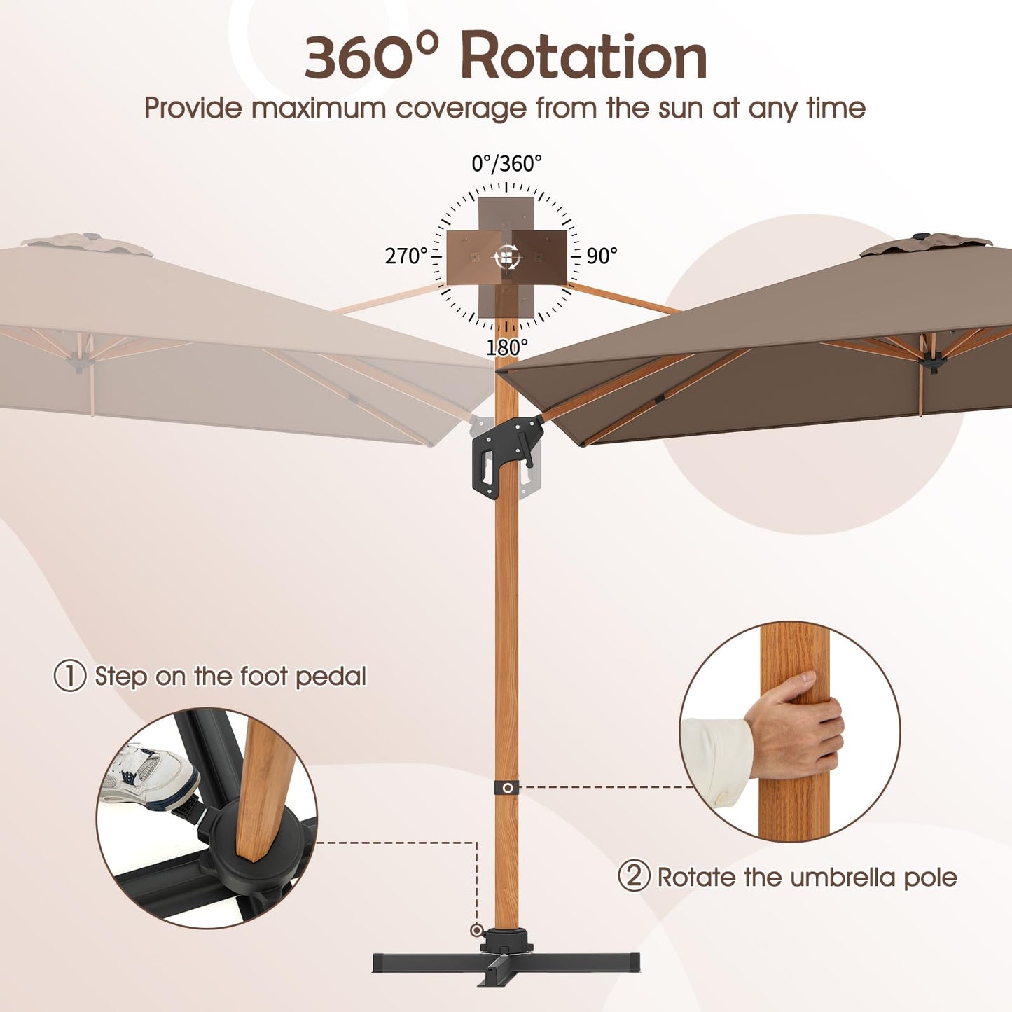 297 cm Outdoor Patio Cantilever Umbrella with 360° Rotation