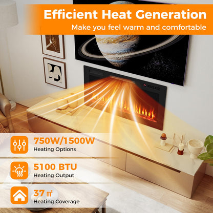 91cm Electric Fireplace with Remote and Multicolour Flame