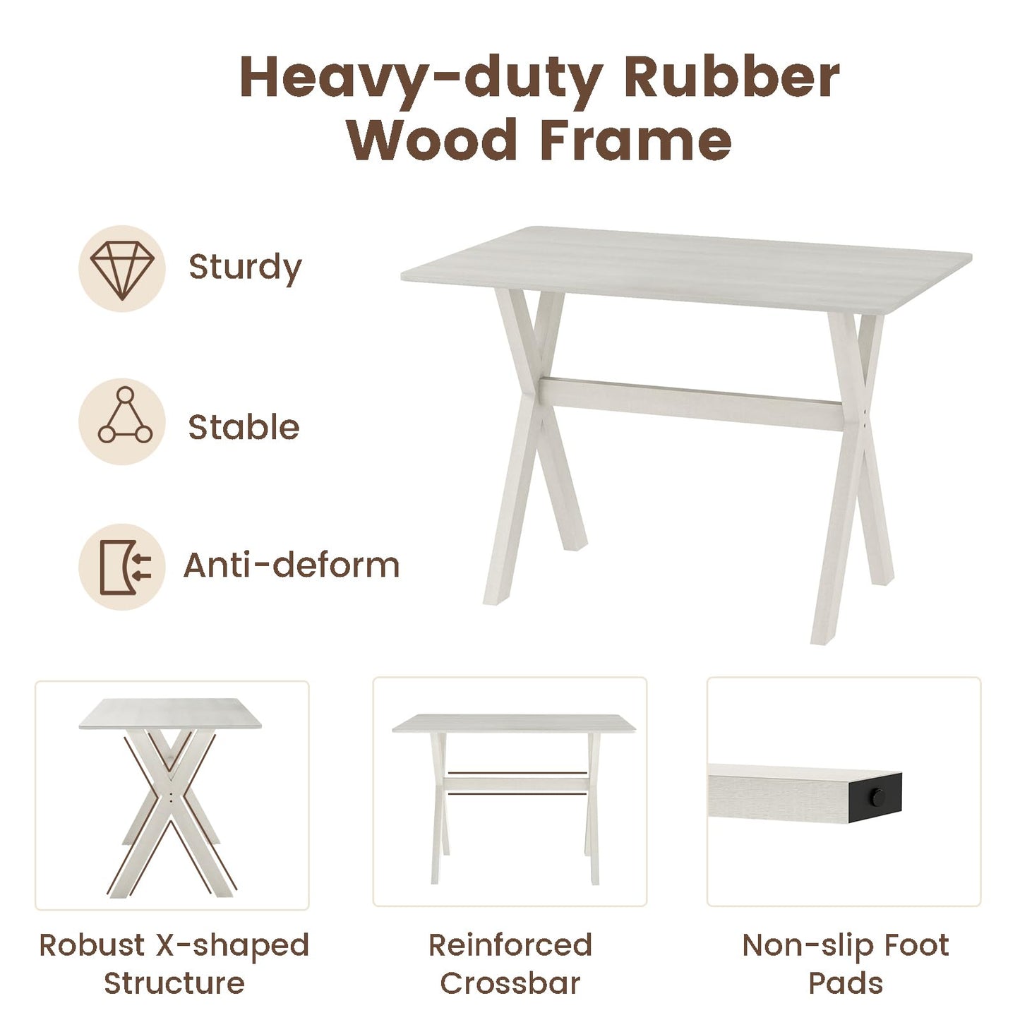 Modern Dining Table Wooden Kitchen Table with X-shaped Frame and with Wood Grain Texture Tabletop