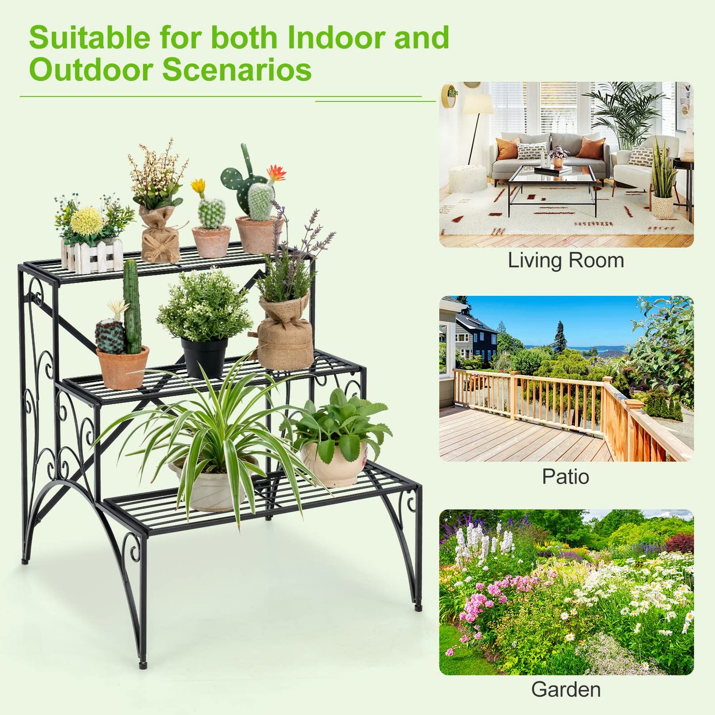 3 Tier Metal Plant Stand for Indoor Outdoor Balcony Garden Yard