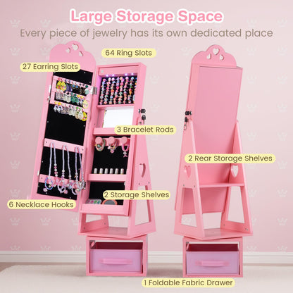 Swivel Kids Jewelry Cabinet with Full-Length Mirror and Lights