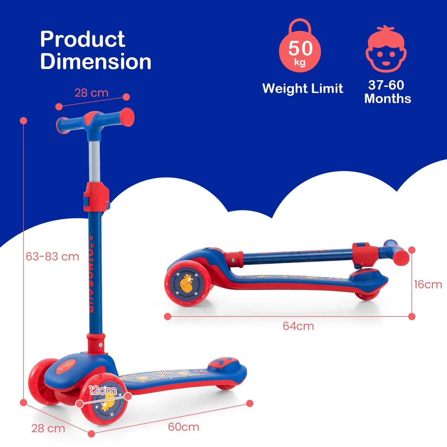 3 Wheel Foldable Scooters with Light up PU Wheels
