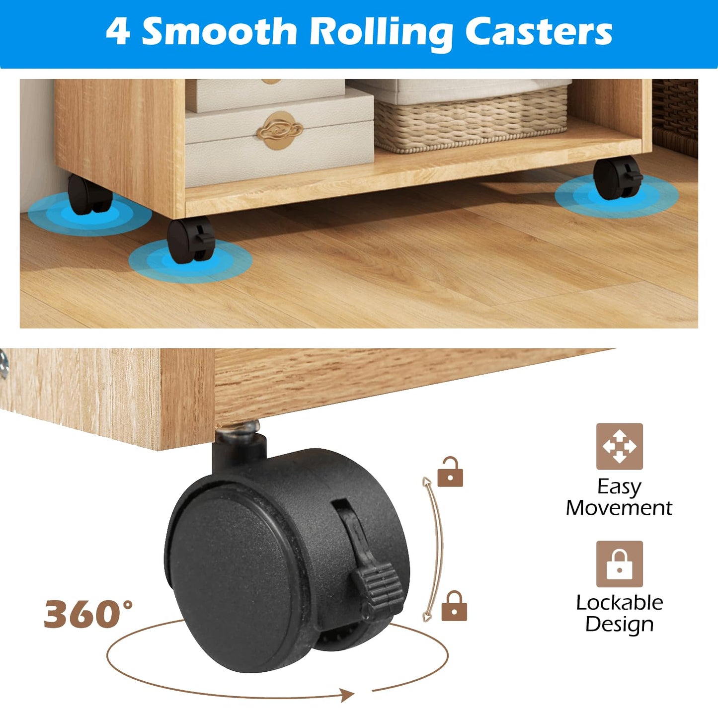 Mobile Storage Cabinet with Drawer and Adjustable Shelves