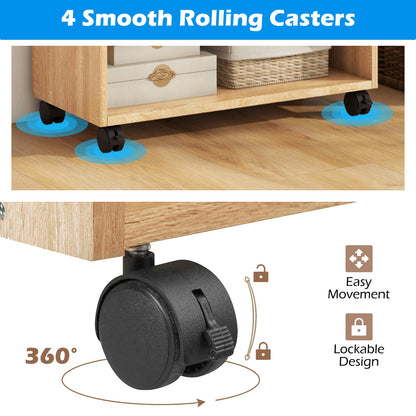 Mobile Storage Cabinet with Drawer and Adjustable Shelves