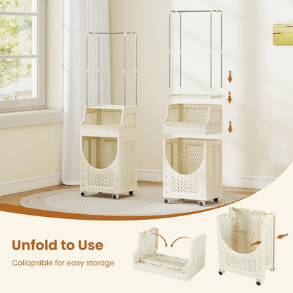 3/4-Tier Laundry Basket Trolley on Wheels, Foldable Laundry Hamper Cart