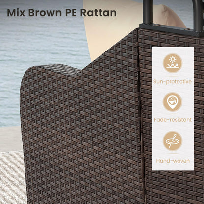 PE Rattan Daybed with Retractable Canopy and Soft Cushions for Backyard