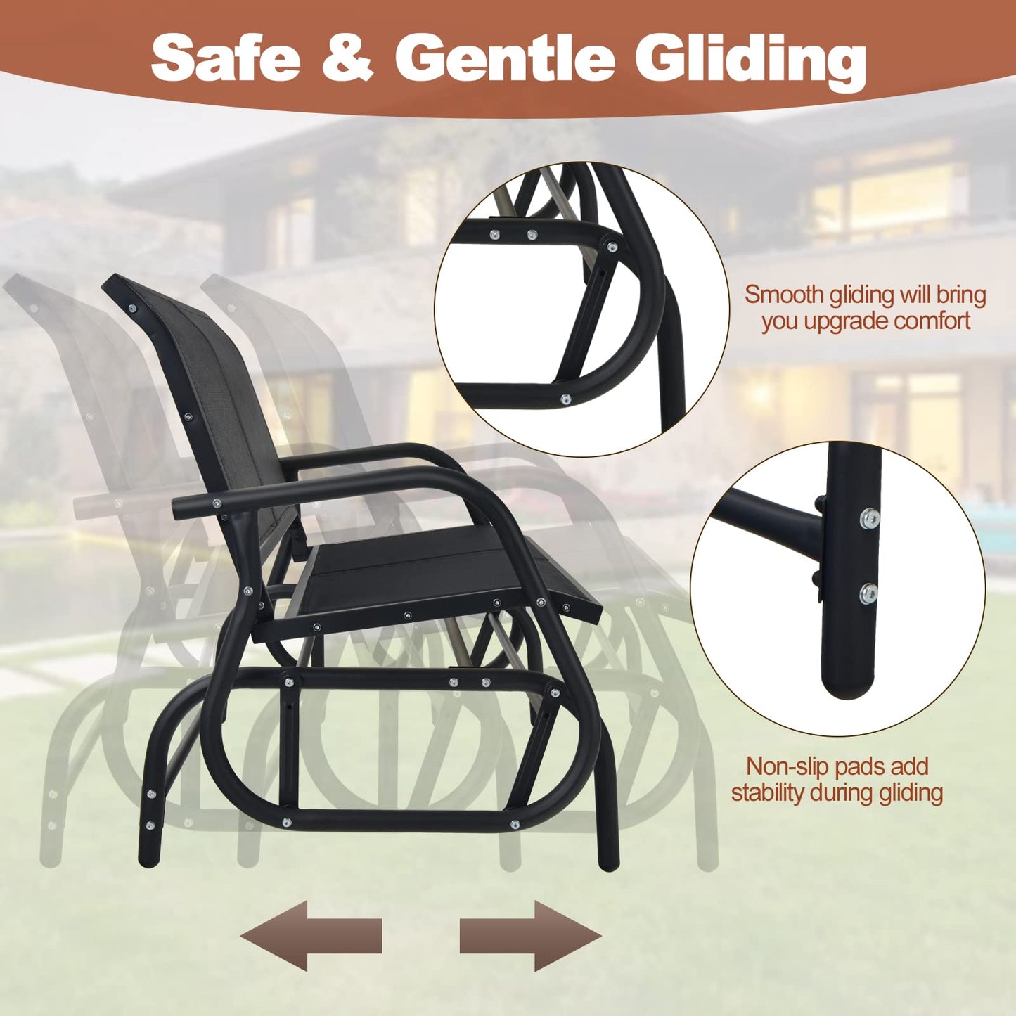 2-Person Outdoor Steel Frame Fabric Glider Bench