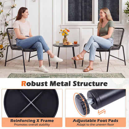 3 Piece Patio Bistro Set, Metal Frame Garden Furniture Set