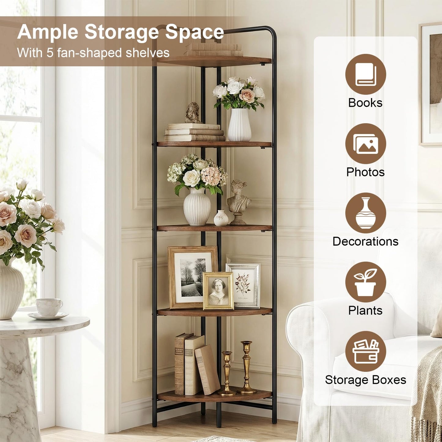 5-Tier Corner Shelf, Freestanding Bookshelf Ladder Shelving Unit