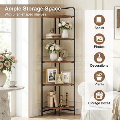 5-Tier Corner Shelf, Freestanding Bookshelf Ladder Shelving Unit