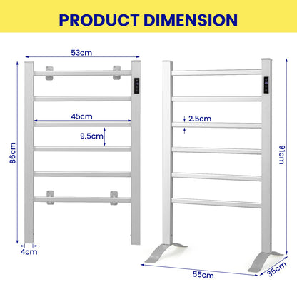 6 Bar Freestanding & Wall Mounted Aluminum Electric Towel Warmer