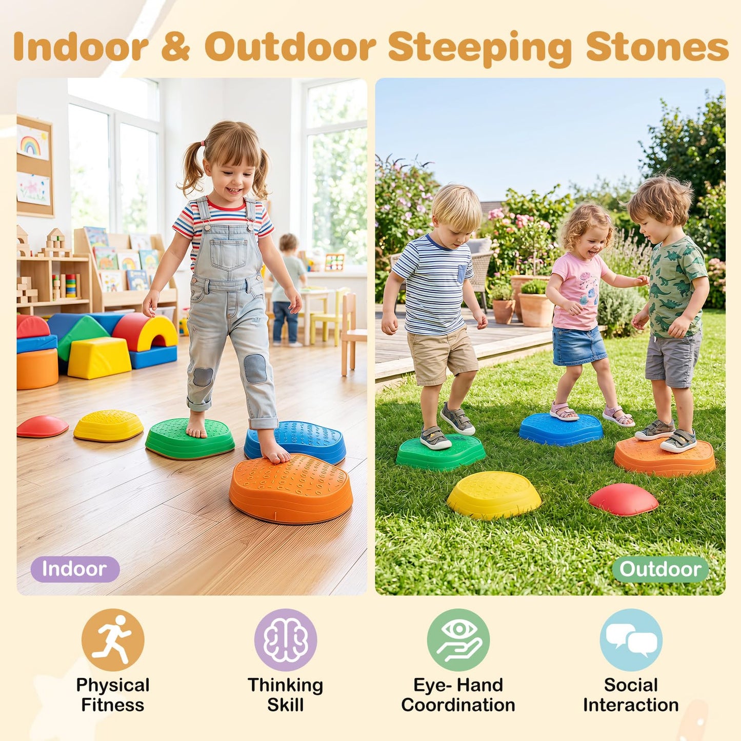 Kids Stepping Stones, Stackable Balance Blocks