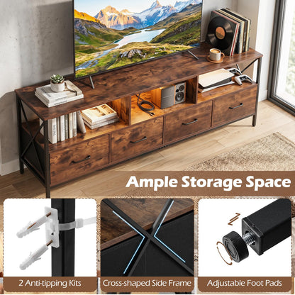 LED TV Unit for 80 Inch TVs, 180cm TV Stand Cabinet with 4 Fabric Drawers & Storage Shelves
