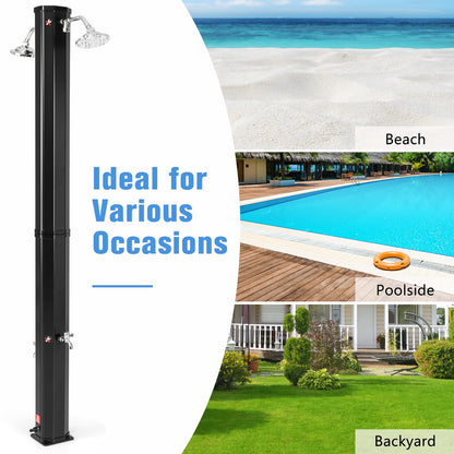 217cm/7ft Outdoor Solar Heated Shower 35L Garden Adjustable Temperature Pressure Pool Shower with Dual 360°Swivel Shower Heads