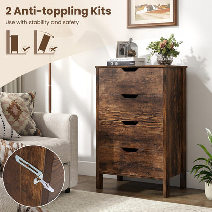 4-Drawer Wooden Tall Utility Storage Dresser with Anti-Toppling Kits for Bedroom