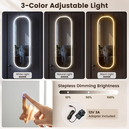 Wall and Door Mounted Jewelry Cabinet with 3-Color Adjustable Full-Length Mirror