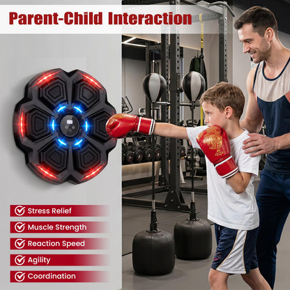 Music Boxing Machine, Wall Mounted Electronic Boxing Target with Gloves, LED Light Targets