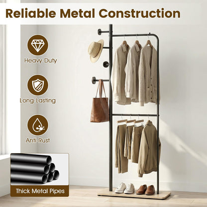 Heavy-Duty Clothes Rail, Metal Clothes Rack Garment Coat Stand with Double Rails