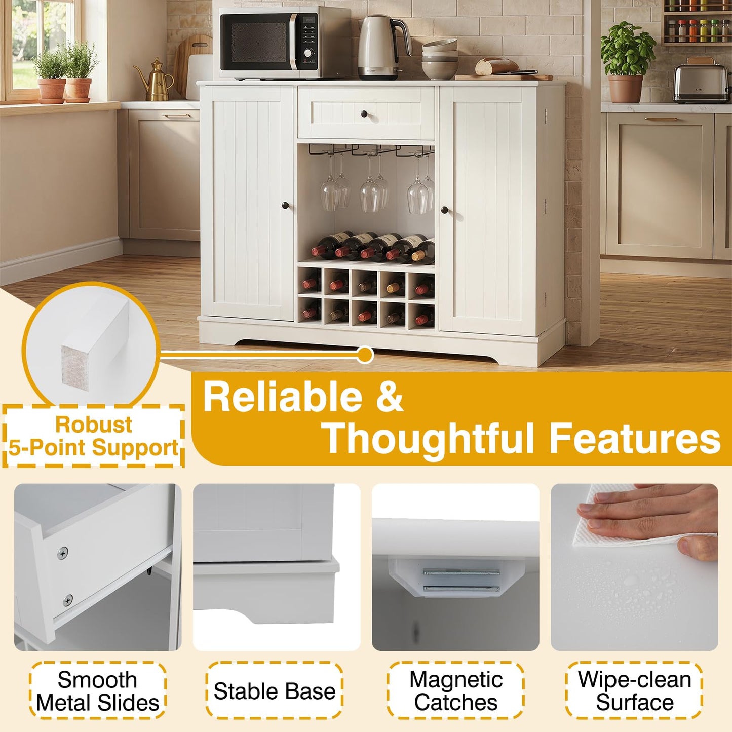 Sideboard Cabinet 120 CM Kitchen Storage Cabinet with Door Shelves