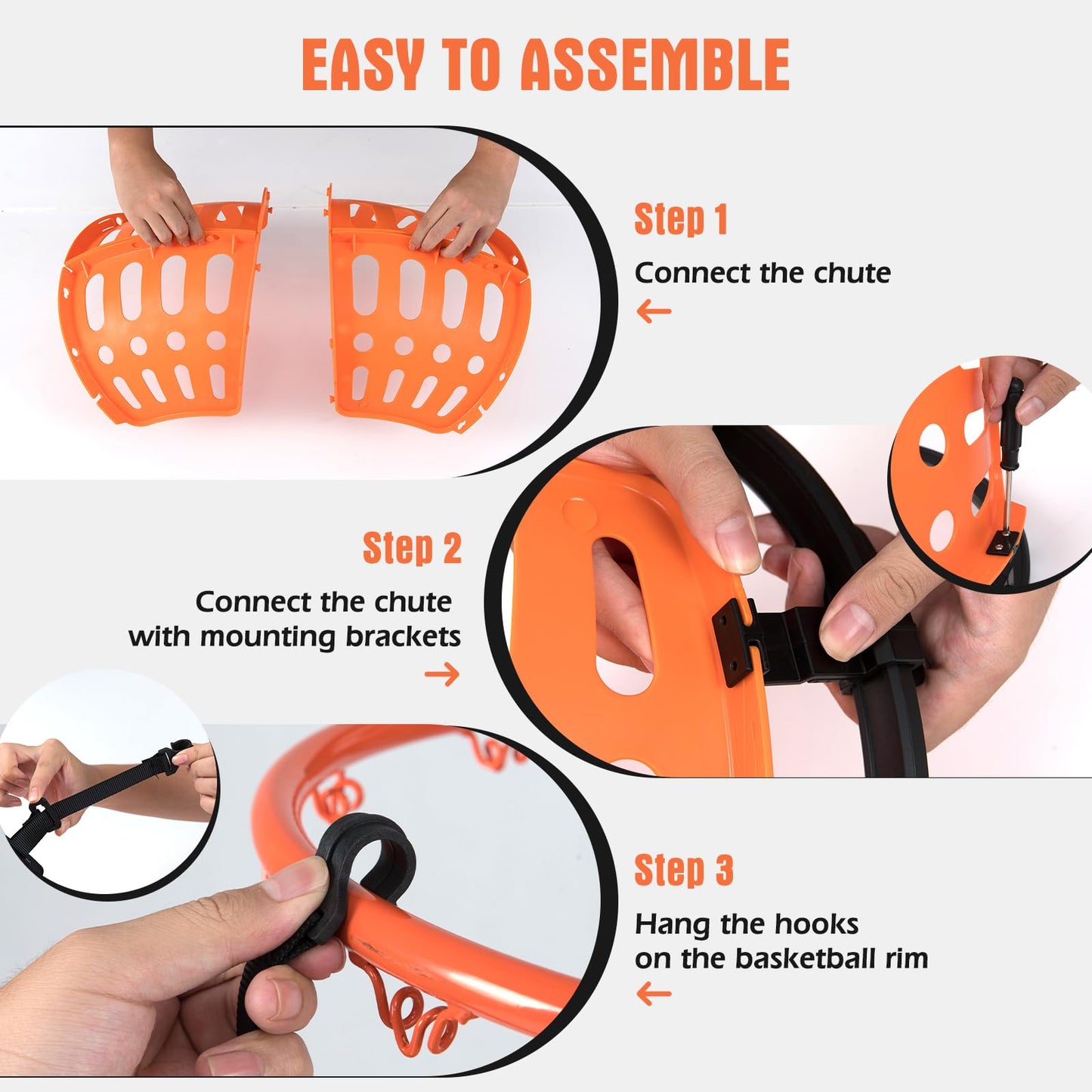 360° rotating basketball rebounder with 4 tool-free hooks