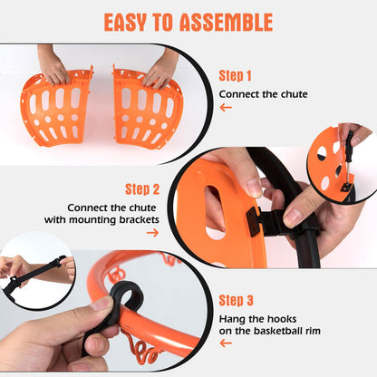 360° rotating basketball rebounder with 4 tool-free hooks