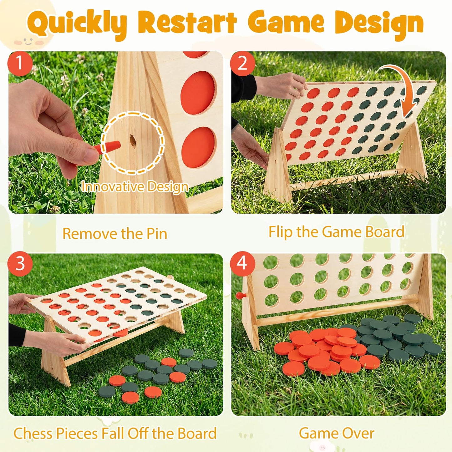 4 in a Row Game Row Connect Game with 42 Chess Pieces and Pine Wood Frame