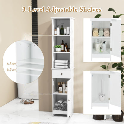 Wooden Freestanding Slim Storage Cupboard with Adjustable Shelves